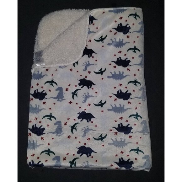 Chick Pea Blue Dinosaur Fleece Baby Blanket Lovey Triceratops T-Rex Pteranodon - Picture 1 of 5